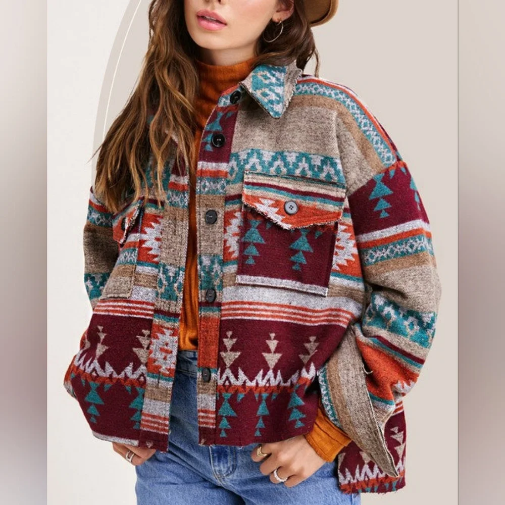 Boho Aztec Rancher Jacket Shacket - Picture 2 of 2